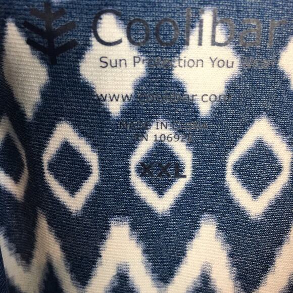 Coolibar Navy Print Sun Protection Long sleeve  Quarter Zip XXL - Picture 7 of 8